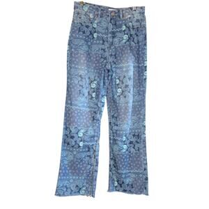 Tribal Jeans Paisley Patchwork Pants Women's 8 Boho Hippie Wide Leg Raw Hem